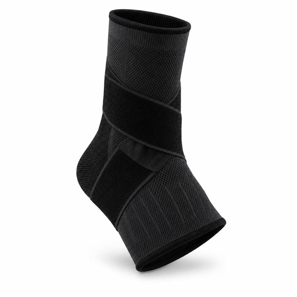 Tobillera de pickleball STABIL en color negro: tejido gris oscuro y cinchas negras, sobre fondo blanco