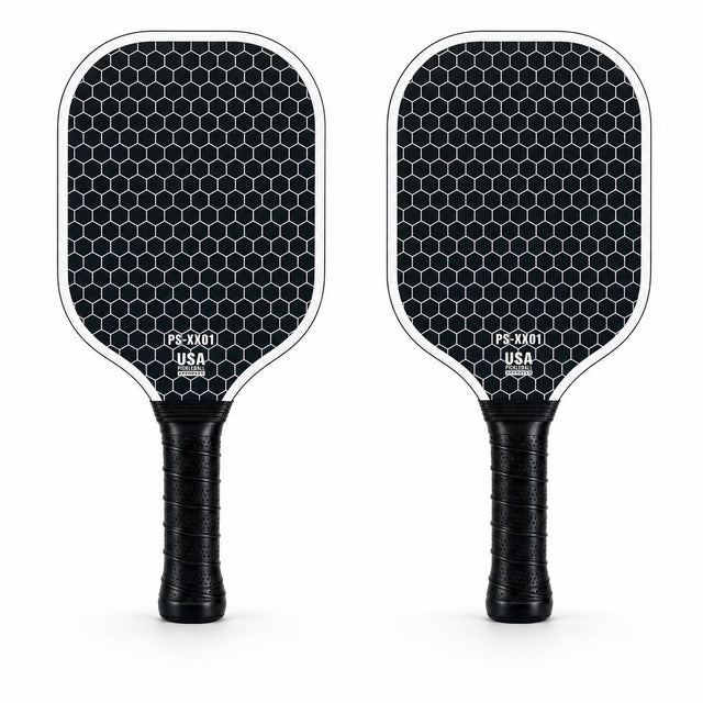 Dos palas de pickleball Honeycomb negras con borde blanco