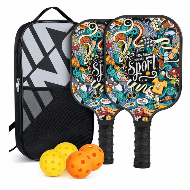 Set de dos palas Graffiti con bolsa y cuatro bolas