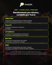 DINK: lo que lleva y para qué — creatina, folato, vitamina D, biotina y zinc con sus declaraciones autorizadas