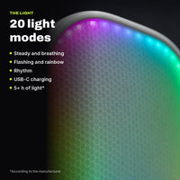 Detalle del borde iluminado de la pala ACE: 20 modos de luz, carga USB-C y más de 5 horas de luz según el fabricante