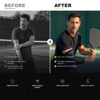 Before and after: the elbow without support next to the elbow with the ARC sleeve