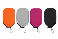 Four neoprene zip covers in orange, gray, fuchsia and black, with wrist strap, on a white background