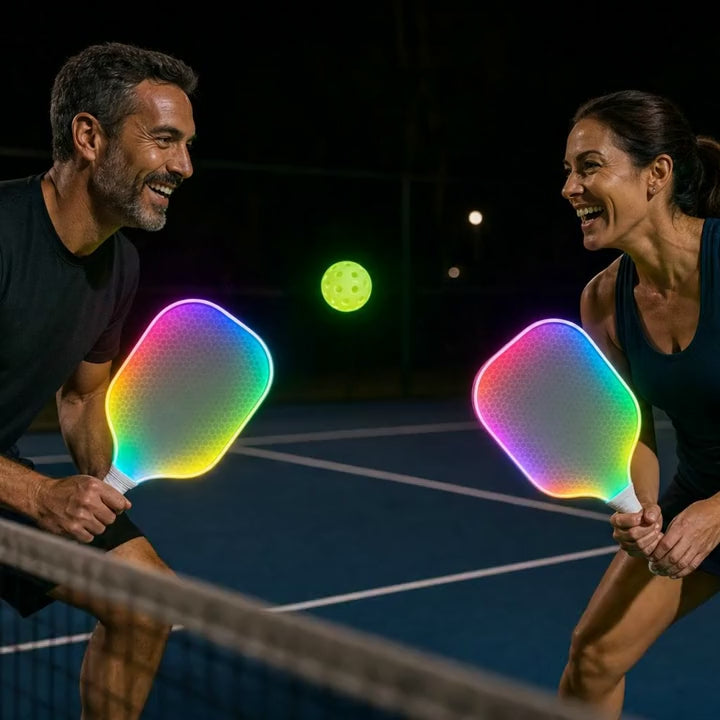 Vídeo de la pala de pickleball ACE con luz LED: de día, de noche, 20 modos de luz, carga USB-C y la bolsa y las bolas de regalo